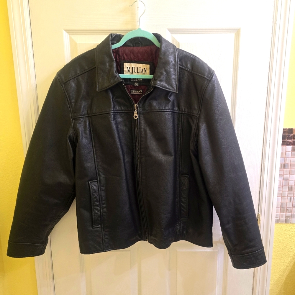Mens XL Black Vintage Wilson Leather Thinsulate  Jacket